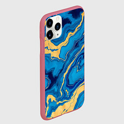 Чехол iPhone 11 Pro матовый Синий мрамор с золотом, цвет: 3D-малиновый — фото 2