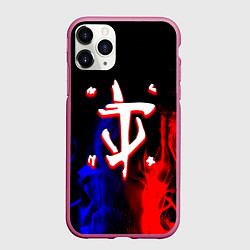 Чехол iPhone 11 Pro матовый Doom flame neon, цвет: 3D-малиновый