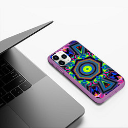 Чехол iPhone 11 Pro матовый Оптический узор неоновые краски, цвет: 3D-фиолетовый — фото 2
