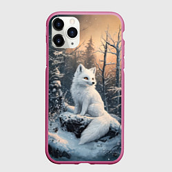 Чехол iPhone 11 Pro матовый Белый лисенок в зимнем лесу, цвет: 3D-малиновый