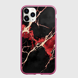 Чехол iPhone 11 Pro матовый Красно-черная потертая текстура, цвет: 3D-малиновый