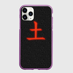 Чехол iPhone 11 Pro матовый Красная суббота японским иероглифом на фоне лабири, цвет: 3D-фиолетовый