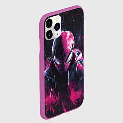 Чехол iPhone 11 Pro матовый Человек-паук и розовая краска, цвет: 3D-фиолетовый — фото 2