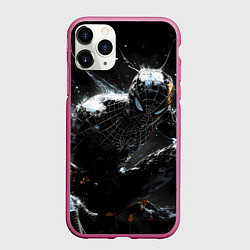 Чехол iPhone 11 Pro матовый Человек-паук в черном костюме, цвет: 3D-малиновый
