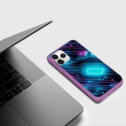 Чехол iPhone 11 Pro матовый Неоновый узор киберпанк микросхемы, цвет: 3D-фиолетовый — фото 2