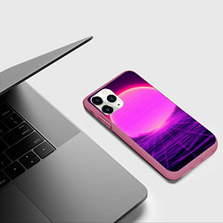 Чехол iPhone 11 Pro матовый Синтвейв ретровейв неоновый узор и солнце, цвет: 3D-малиновый — фото 2