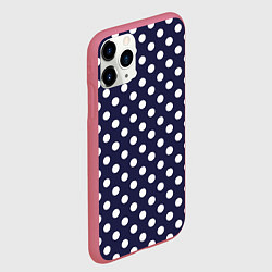 Чехол iPhone 11 Pro матовый Синий в белый горошек, цвет: 3D-малиновый — фото 2