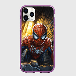 Чехол iPhone 11 Pro матовый Человек-паук с заброшенной башне, цвет: 3D-фиолетовый