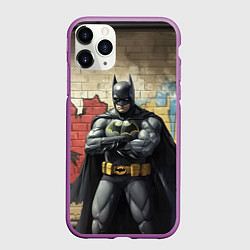 Чехол iPhone 11 Pro матовый Бэтмен на фоне стены, цвет: 3D-фиолетовый