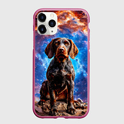 Чехол iPhone 11 Pro матовый Дратхаар в космосе, цвет: 3D-малиновый