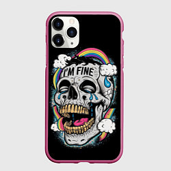 Чехол iPhone 11 Pro матовый Skull and rainbow - im fine, цвет: 3D-малиновый