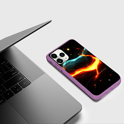 Чехол iPhone 11 Pro матовый Лава в черной текстуре, цвет: 3D-фиолетовый — фото 2
