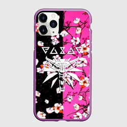 Чехол iPhone 11 Pro матовый Ведьмак паттерн сакура, цвет: 3D-фиолетовый