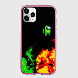 Чехол iPhone 11 Pro матовый Амонг ас огненная текстура, цвет: 3D-малиновый
