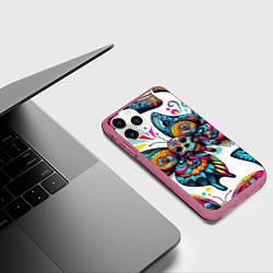 Чехол iPhone 11 Pro матовый Бабочка и череп - нейроарт паттерн, цвет: 3D-малиновый — фото 2
