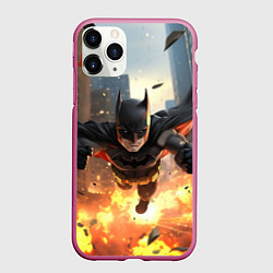 Чехол iPhone 11 Pro матовый Бэтмен в полете над огнем, цвет: 3D-малиновый