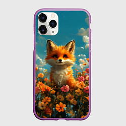 Чехол iPhone 11 Pro матовый Лисица в цветочном поле, цвет: 3D-фиолетовый