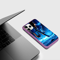 Чехол iPhone 11 Pro матовый Хоккеист в синем пламени, цвет: 3D-фиолетовый — фото 2