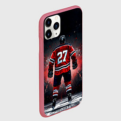 Чехол iPhone 11 Pro матовый Хоккеист на черном, цвет: 3D-малиновый — фото 2
