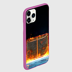 Чехол iPhone 11 Pro матовый Хоккейные ворота в огне, цвет: 3D-фиолетовый — фото 2