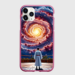 Чехол iPhone 11 Pro матовый Айкидоист в космосе, цвет: 3D-малиновый