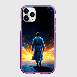 Чехол iPhone 11 Pro матовый Айкидоист в огне и синий дым, цвет: 3D-фиолетовый