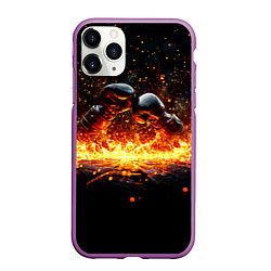 Чехол iPhone 11 Pro матовый Кикбоксеркие перчатки в огне, цвет: 3D-фиолетовый