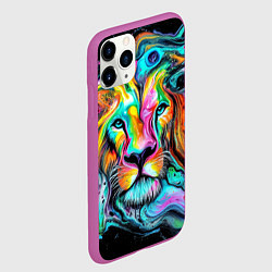 Чехол iPhone 11 Pro матовый Абстрактная морда льва - яркие психоделические цве, цвет: 3D-фиолетовый — фото 2