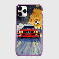 Чехол iPhone 11 Pro матовый Красная BMW на скорости, цвет: 3D-фиолетовый