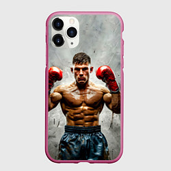 Чехол iPhone 11 Pro матовый Боксер на сером, цвет: 3D-малиновый