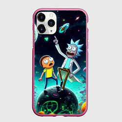 Чехол iPhone 11 Pro матовый Рик и Морти на планете сказочных грибов, цвет: 3D-малиновый