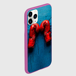 Чехол iPhone 11 Pro матовый Бойцовские перчатки на синем, цвет: 3D-фиолетовый — фото 2