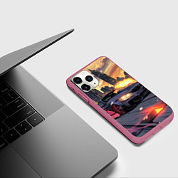 Чехол iPhone 11 Pro матовый БМВ на скорости - огонь из под колес, цвет: 3D-малиновый — фото 2