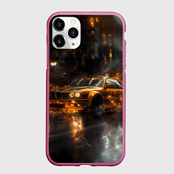 Чехол iPhone 11 Pro матовый Желтый БМВ в огне, цвет: 3D-малиновый