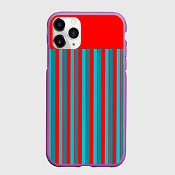 Чехол iPhone 11 Pro матовый Красно синий комбинированный узор с полосами