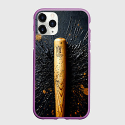 Чехол iPhone 11 Pro матовый Бейсбольная бита на черном, цвет: 3D-фиолетовый