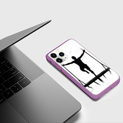 Чехол iPhone 11 Pro матовый Прыжки на батуте черно-белое, цвет: 3D-фиолетовый — фото 2
