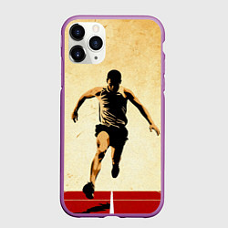 Чехол iPhone 11 Pro матовый Прыжок в длину на бежевом, цвет: 3D-фиолетовый