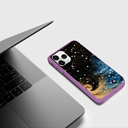 Чехол iPhone 11 Pro матовый Черно-синий фон текстура, цвет: 3D-фиолетовый — фото 2