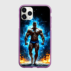 Чехол iPhone 11 Pro матовый Культурист в огне, цвет: 3D-фиолетовый
