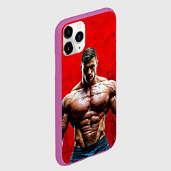 Чехол iPhone 11 Pro матовый Бодибилдер на красном, цвет: 3D-фиолетовый — фото 2