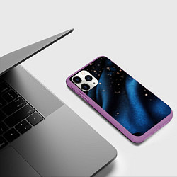 Чехол iPhone 11 Pro матовый Синяя волнистая текстура на черном, цвет: 3D-фиолетовый — фото 2