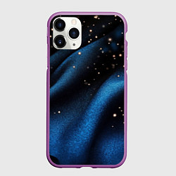 Чехол iPhone 11 Pro матовый Синяя волнистая текстура на черном, цвет: 3D-фиолетовый