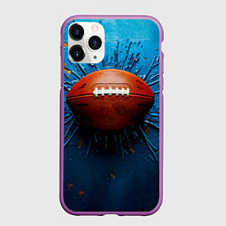 Чехол iPhone 11 Pro матовый Мяч для американского футбола на синем, цвет: 3D-фиолетовый