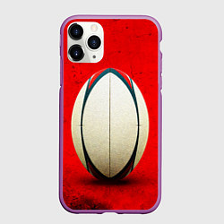 Чехол iPhone 11 Pro матовый Мяч для регби на красном, цвет: 3D-фиолетовый