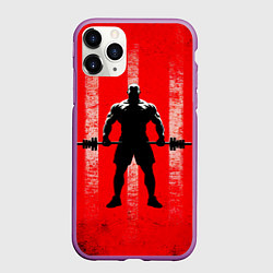 Чехол iPhone 11 Pro матовый Пауэрлифтер на красном, цвет: 3D-фиолетовый