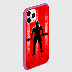 Чехол iPhone 11 Pro матовый Пауэрлифтер на красном, цвет: 3D-фиолетовый — фото 2
