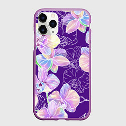 Чехол iPhone 11 Pro матовый Японские акварельные орхидеи, цвет: 3D-фиолетовый