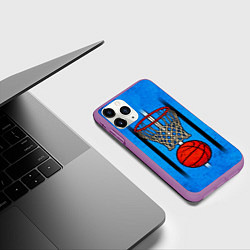 Чехол iPhone 11 Pro матовый Кольцо с баскетбольным мячом на синем, цвет: 3D-фиолетовый — фото 2