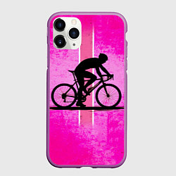 Чехол iPhone 11 Pro матовый Триатлонист на розовом